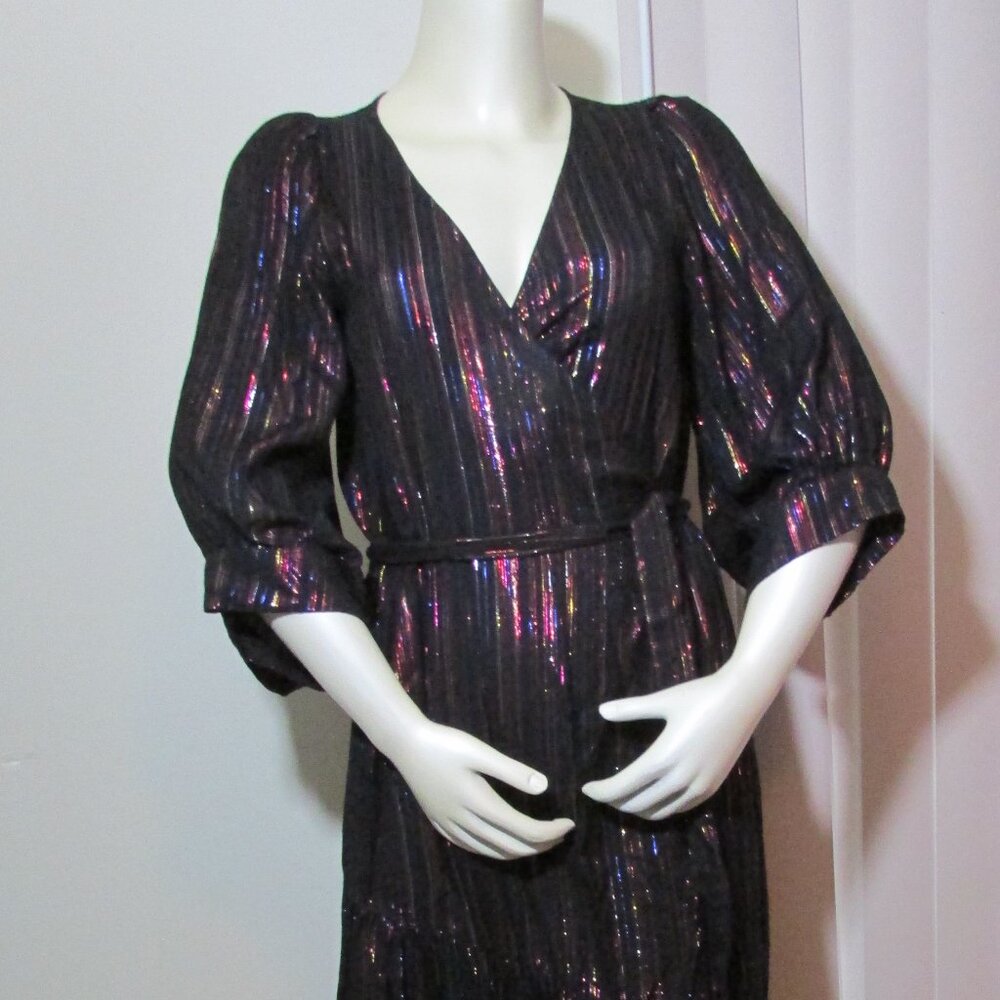 Apiece Apart Wrap Maxi Dress Multi Color Lurex Shine on Black